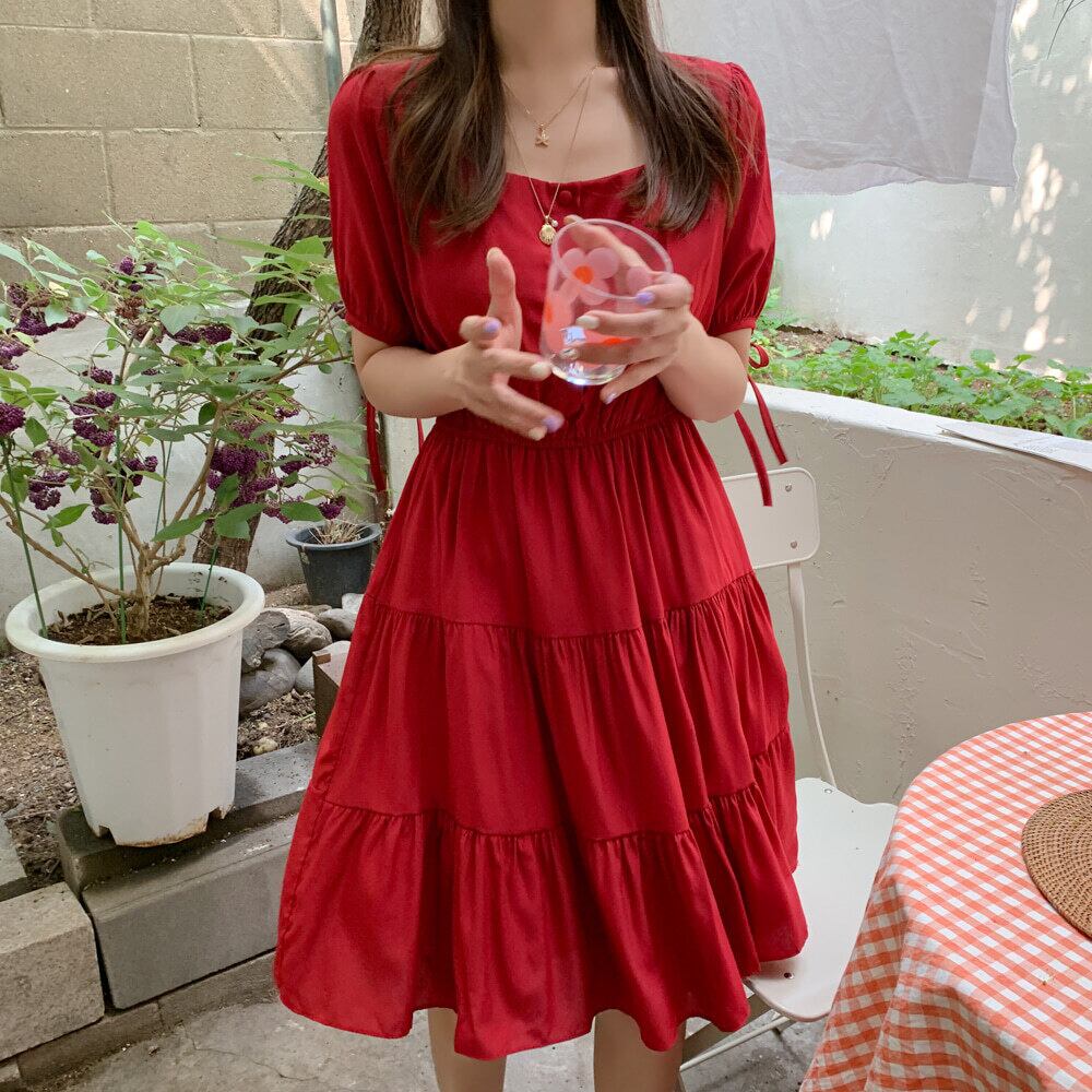 【dress】美人度アップ!気質満点スクエアネックスウィート着痩せワンピース