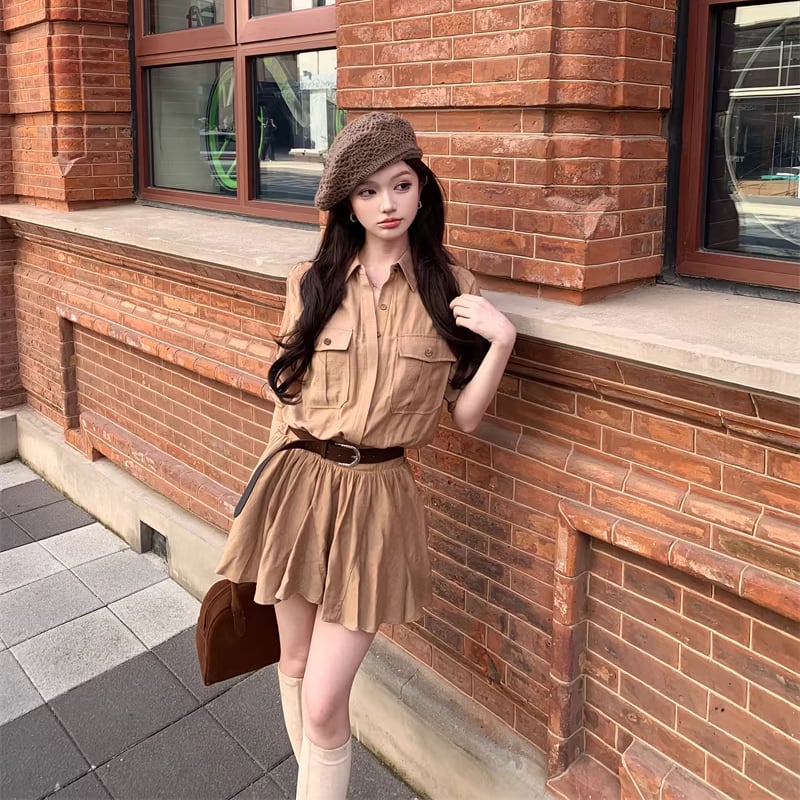 【dress】ベルト付きシャツワンピース Q8300