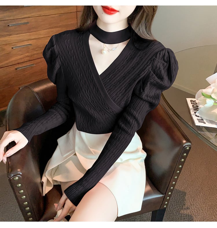 【tops】パフスリーブニットトップス　M18687