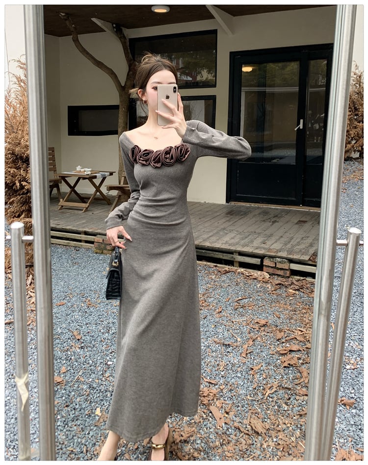 【dress】立体フラワーニットワンピース　M26416