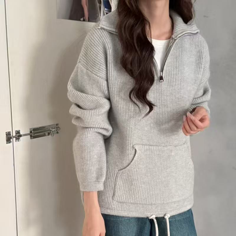 【tops】ポケット付きニットトップス Q7173