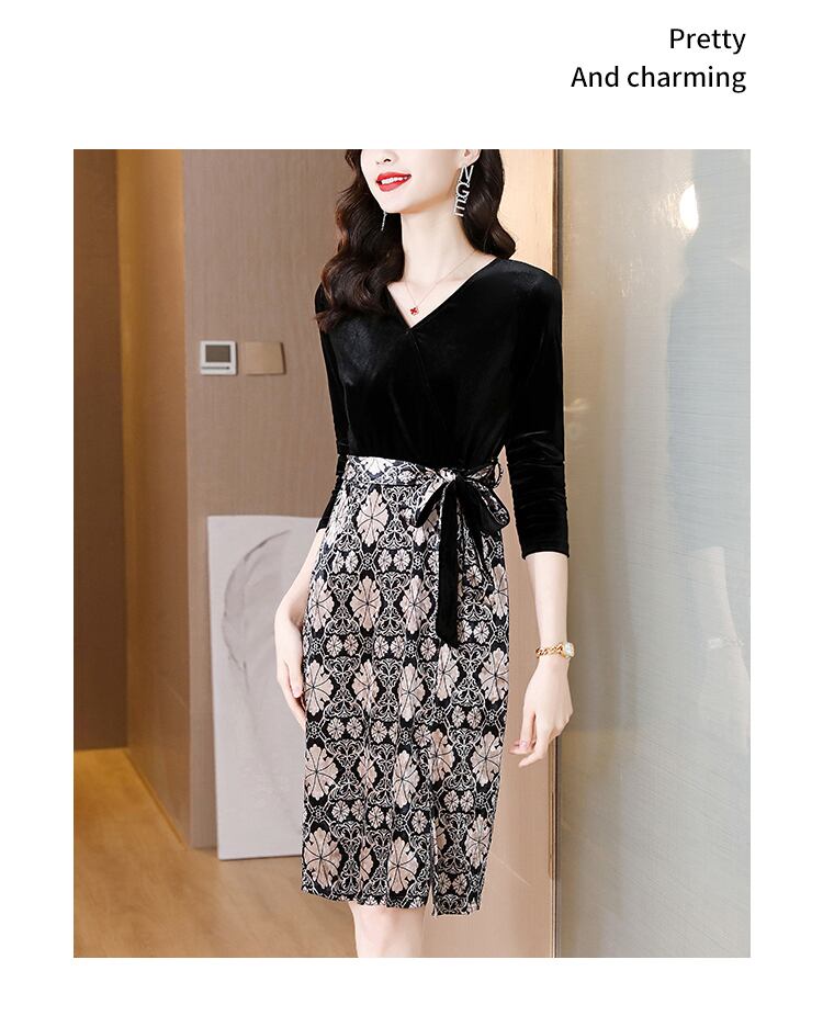 【dress】高級感フランス風好感度UP!気質満点レトロ高品質偽二つ切り替えワンピース G4799