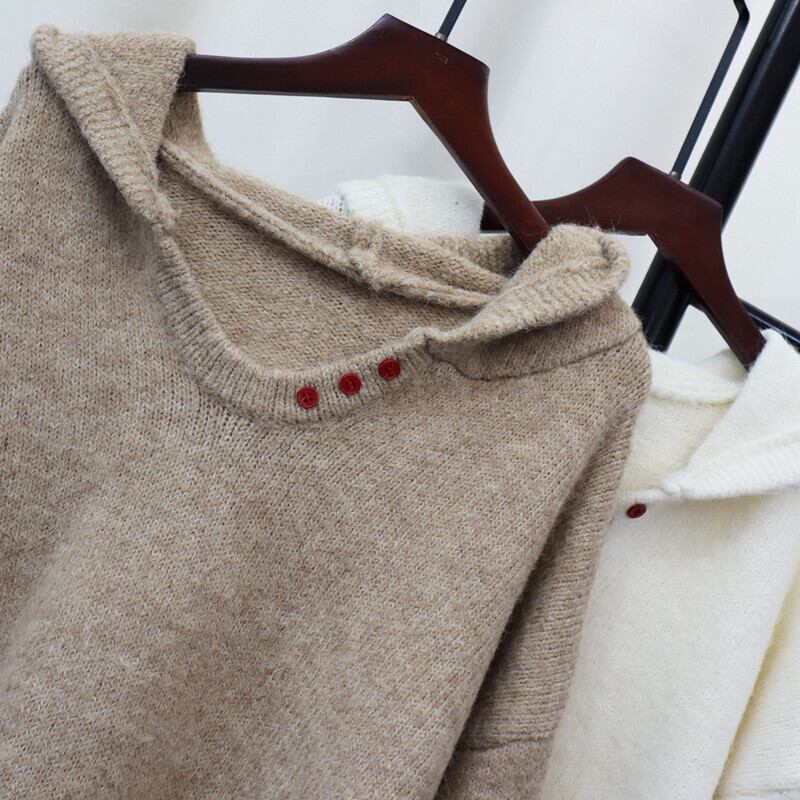 【tops】フード付きニットセーター　M28593