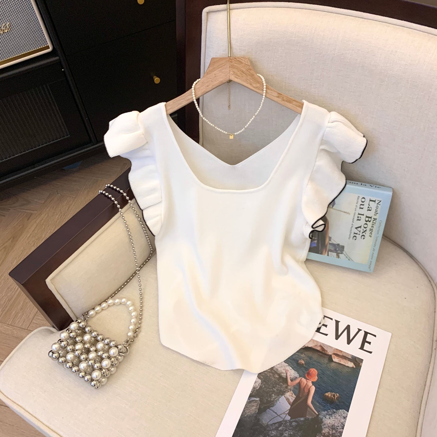 【tops】5色フレンチスリーブニットＴシャツF7442