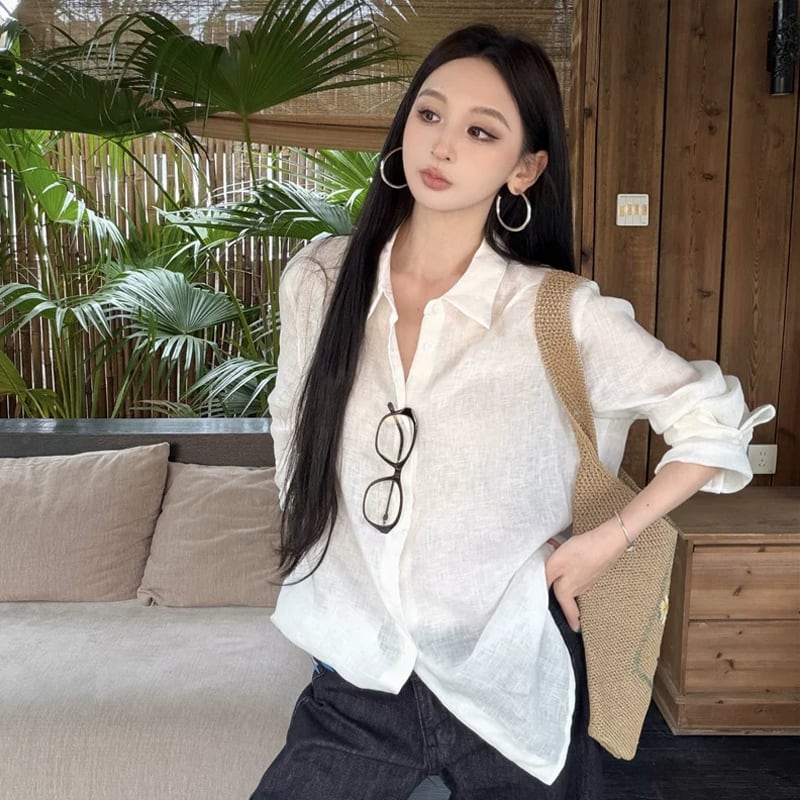 【tops】2色展開ロングシャツ Q8523