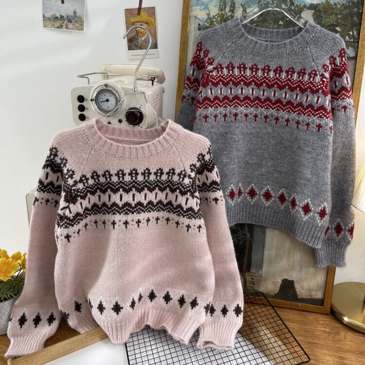 【tops】プリントニットセーター　M27509
