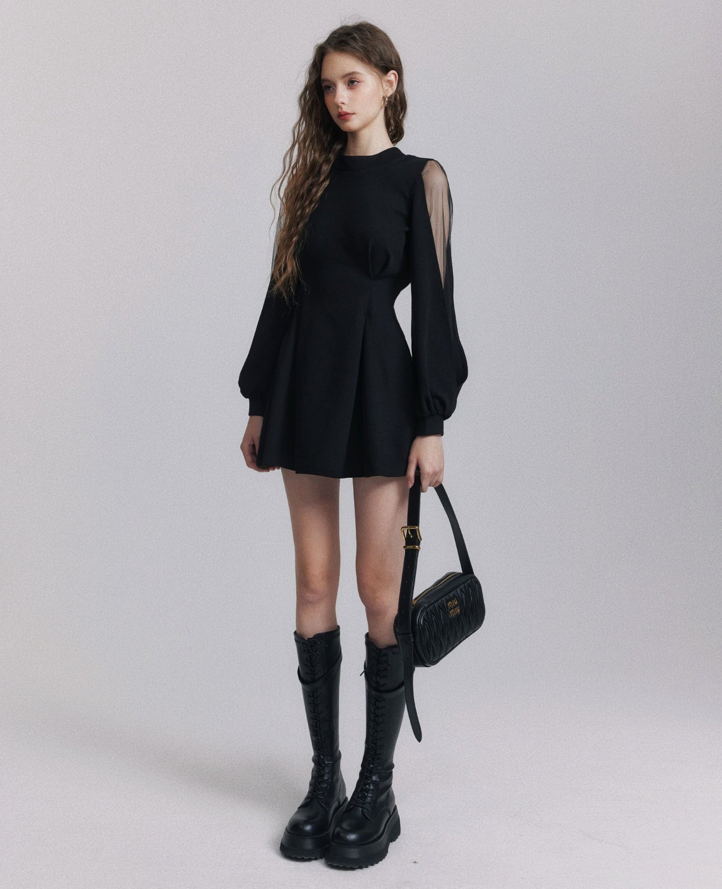 【dress】バックリボンチュールスリーブミニワンピース　N3484