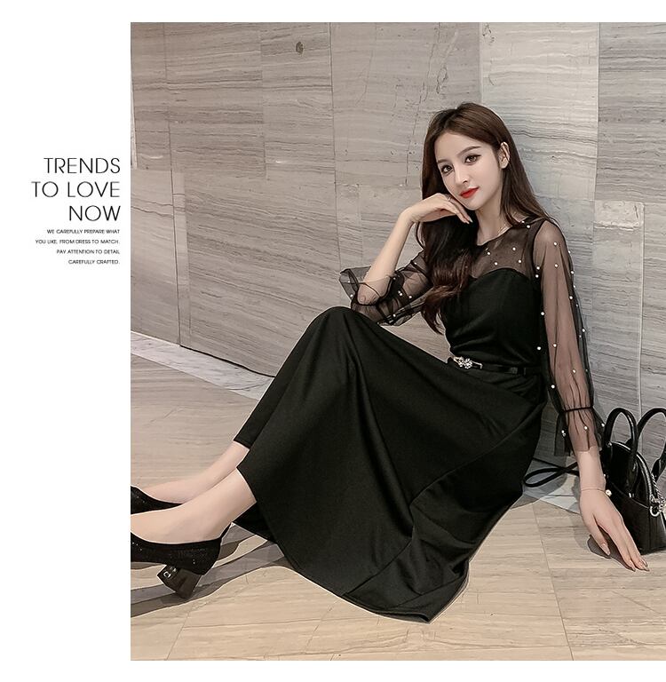 【dress】優しい雰囲気!韓国風気質満点魅力的レトロパフスリーブワンピース G0188