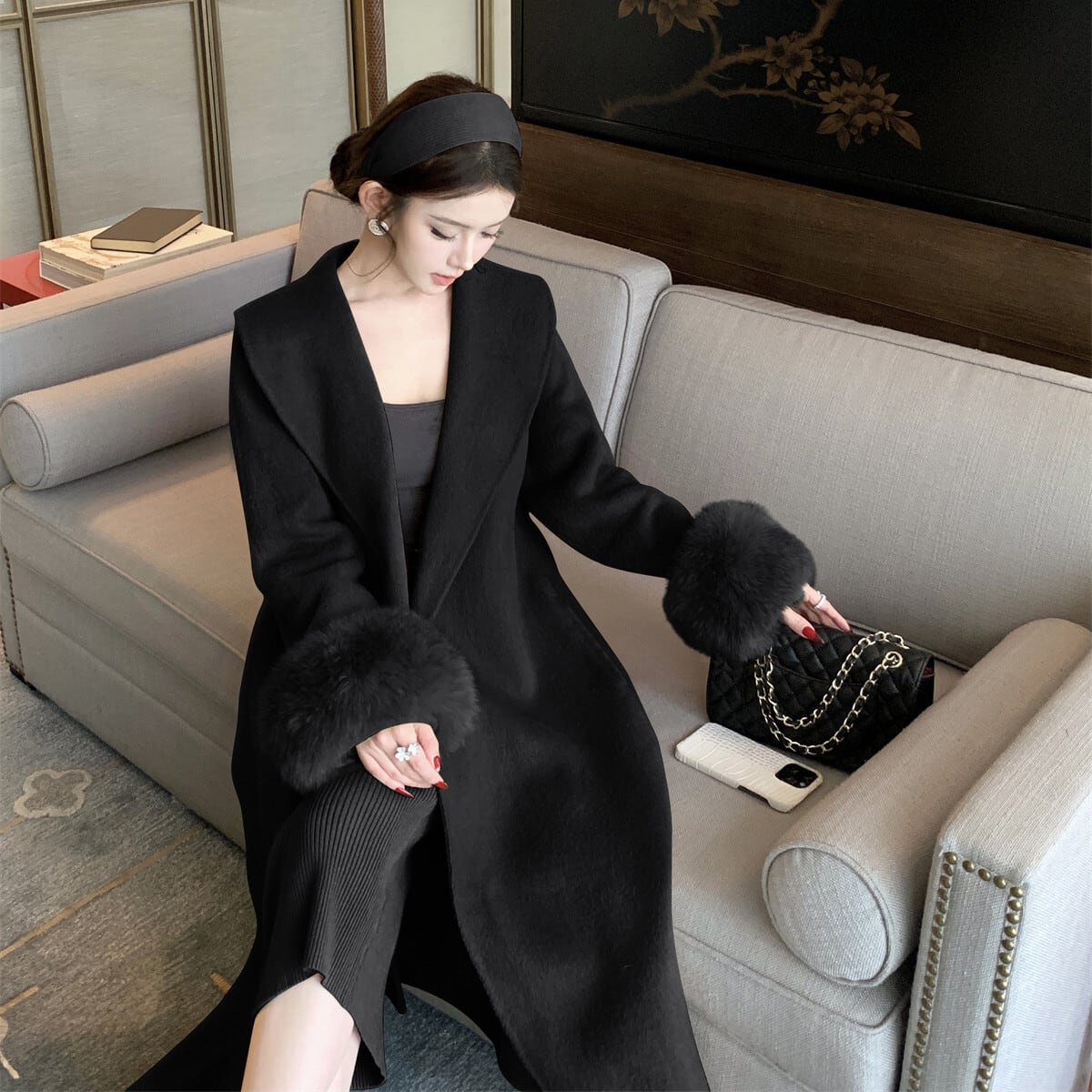 【outer】袖ファーロングコート　N2939