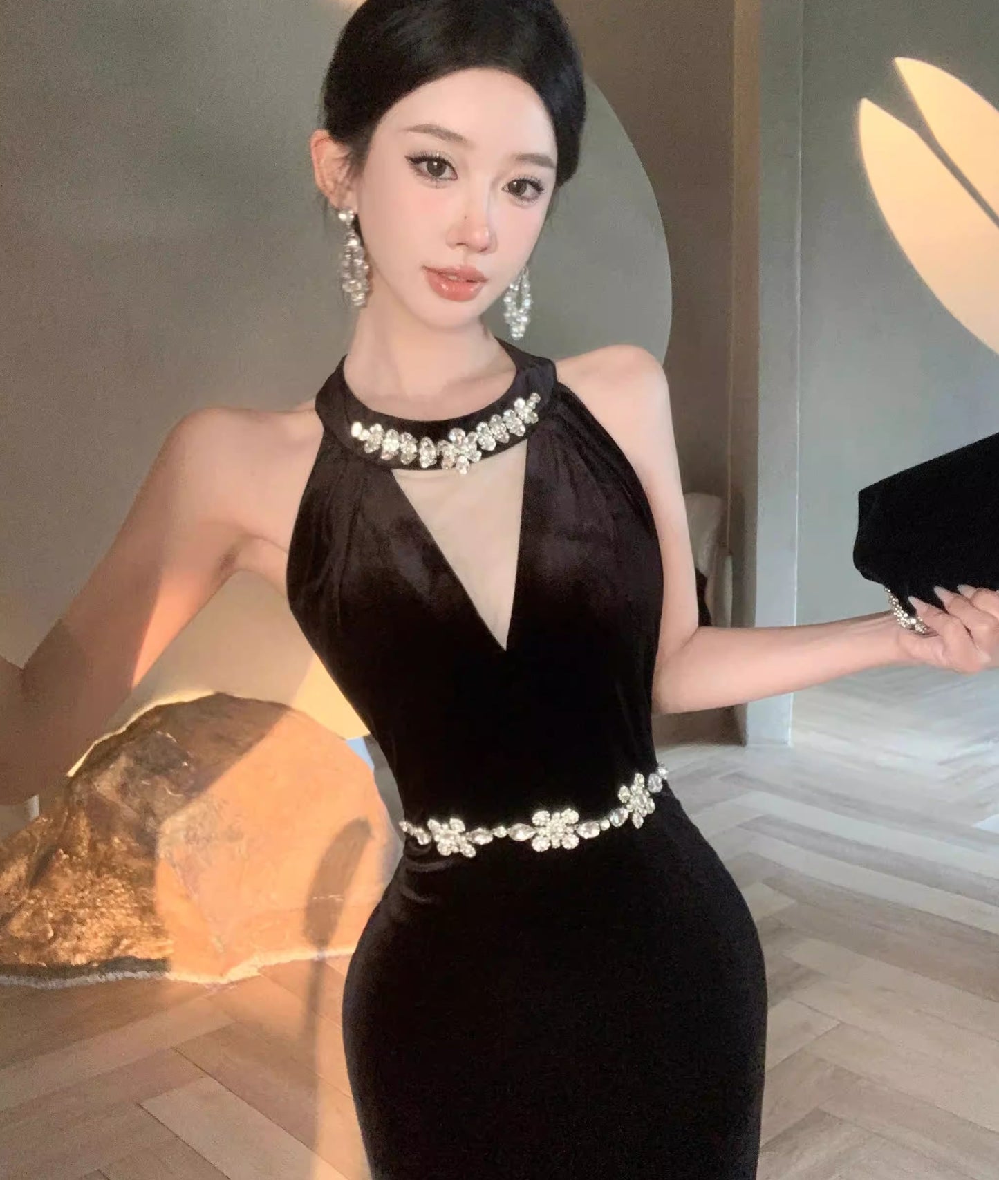 【dress】ノースリーブベルベットワンピース Q7886