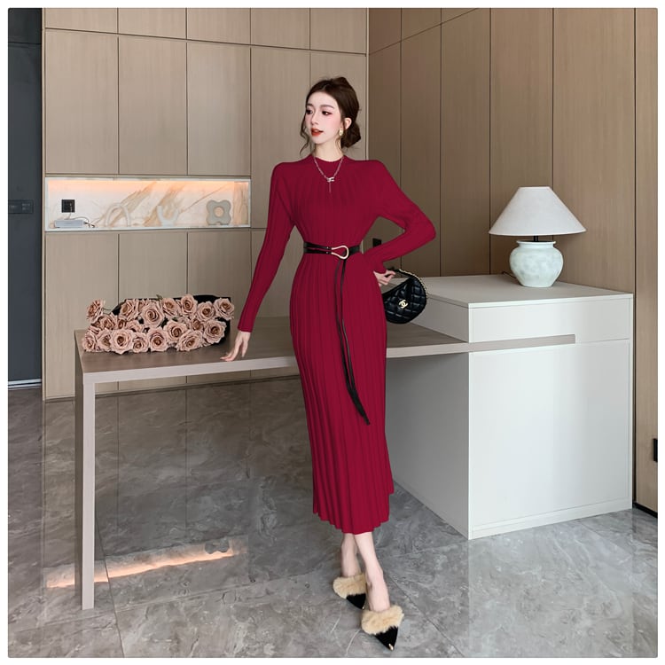 【dress】ニットワンピースベルト付き　M27464