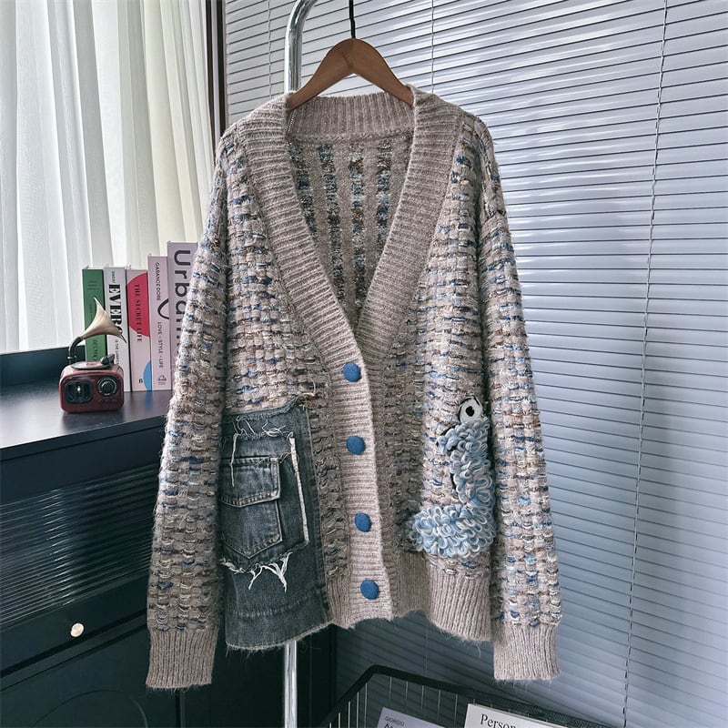 【outer】デニム切り替えニットカーデ　M25786