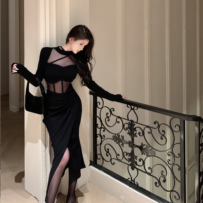 【dress】チュールドッキングワンピース Q7834
