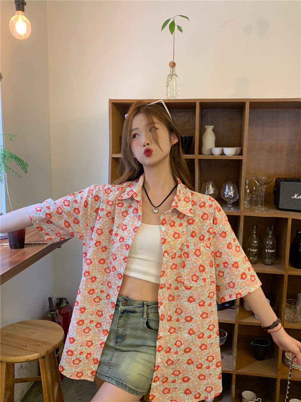 【tops】花柄シャツトップス　M25338