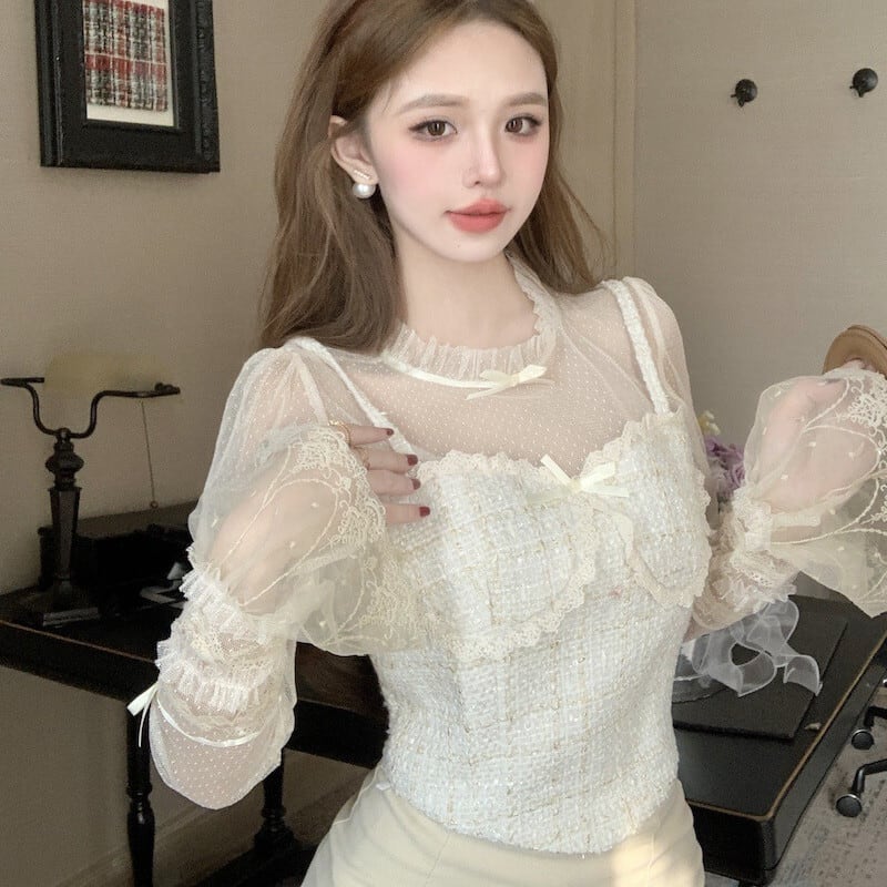 【tops】レースドッキングトップス　M29335