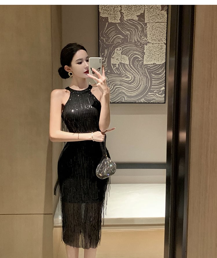 【dress】フリンジノースリーブワンピースG20388