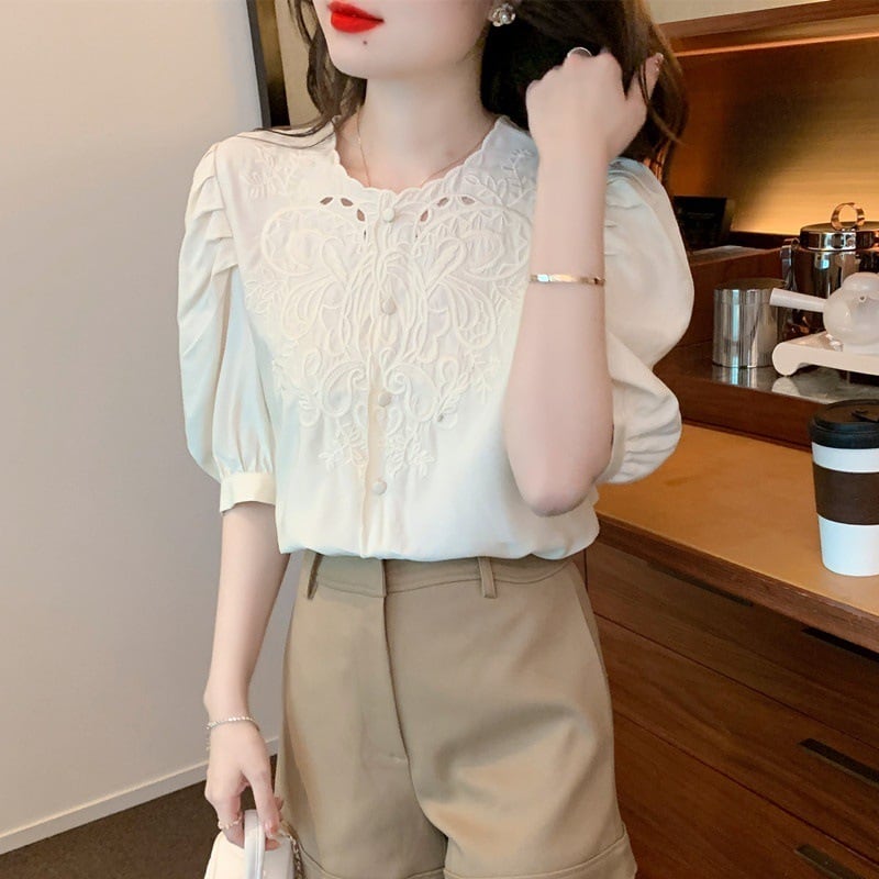 【tops】透かし彫りブラウスF7502