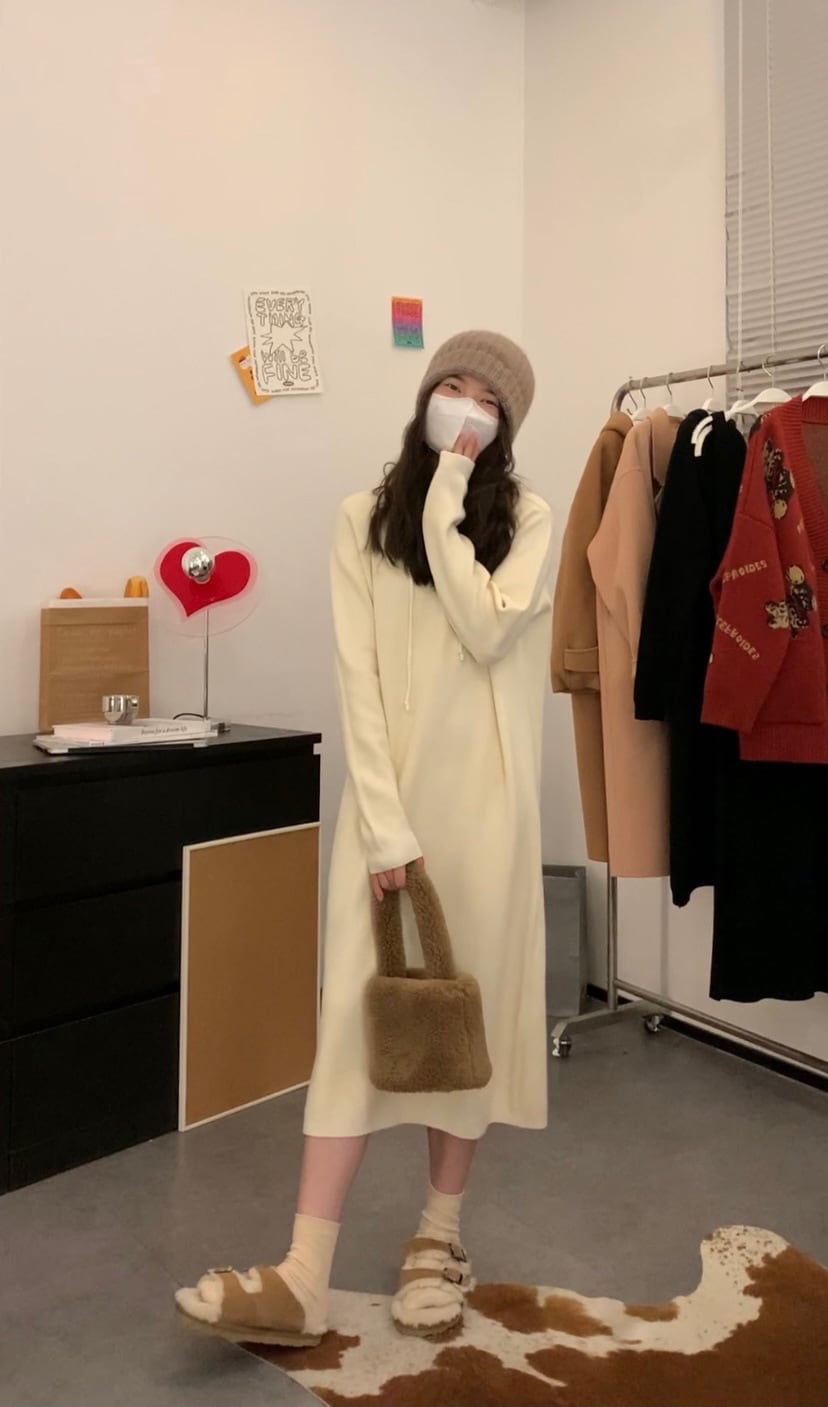 【dress】フード付きニットワンピース　M27246