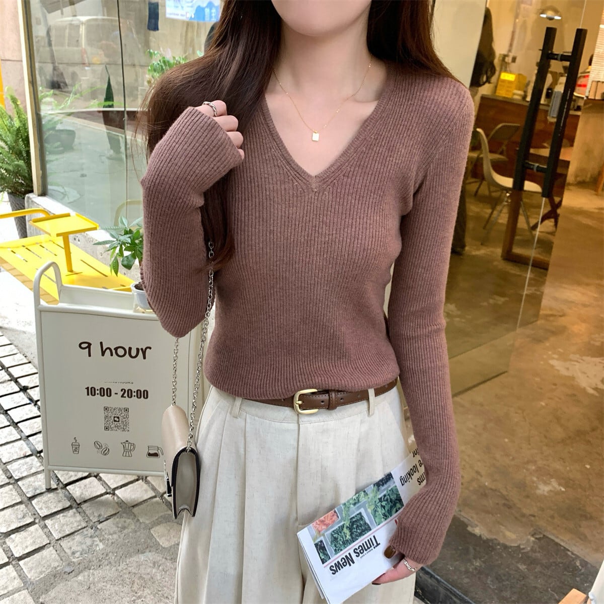 【tops】Vネックニットトップス　M29064