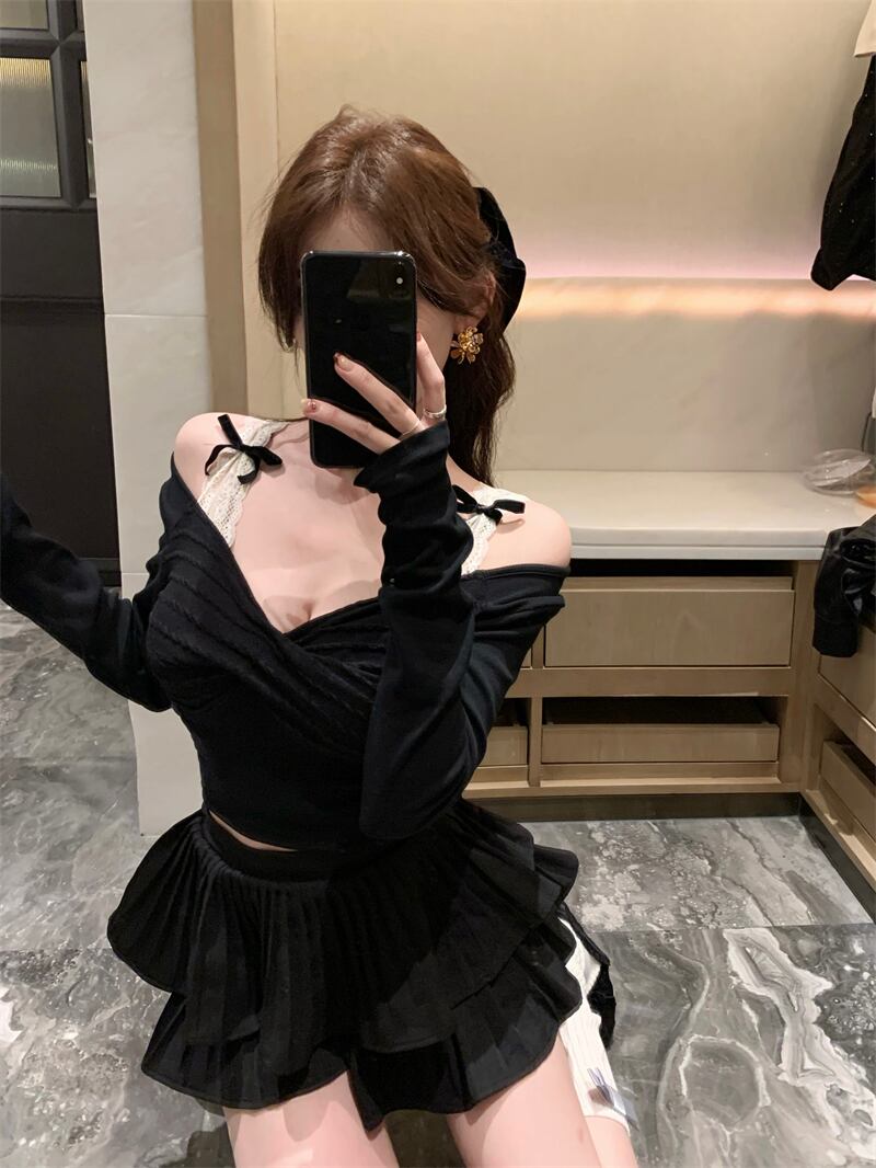 【tops】Vネックレース切り替えトップス　M27645