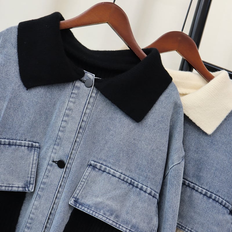 【outer】デニム切り替えニットカーデ　M27513