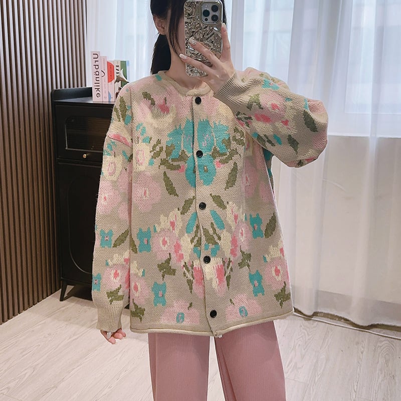 【outer】プリントニットカーデ　M25873