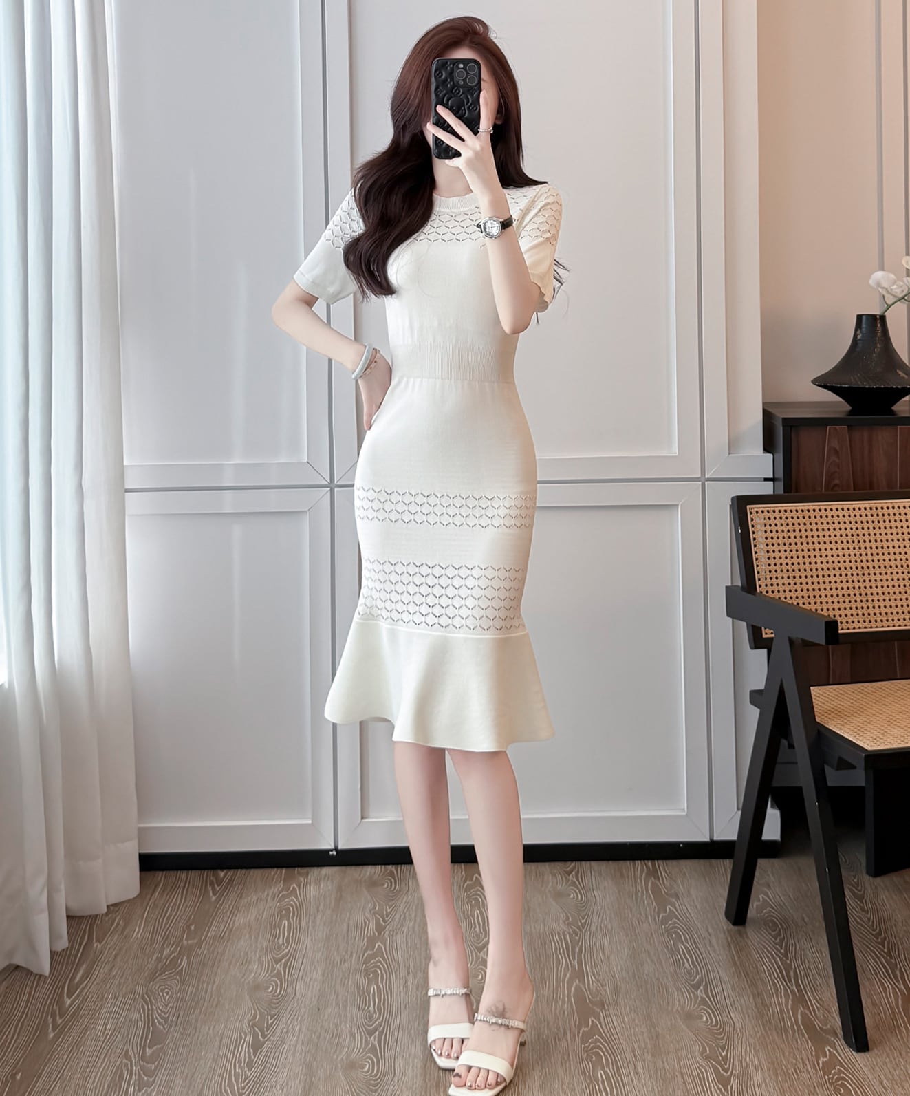 【dress】半袖ニットマーメイドワンピース Q8494