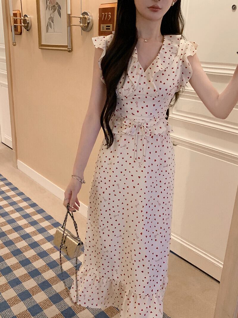 【dress】フリルハートプリントワンピース　N2980