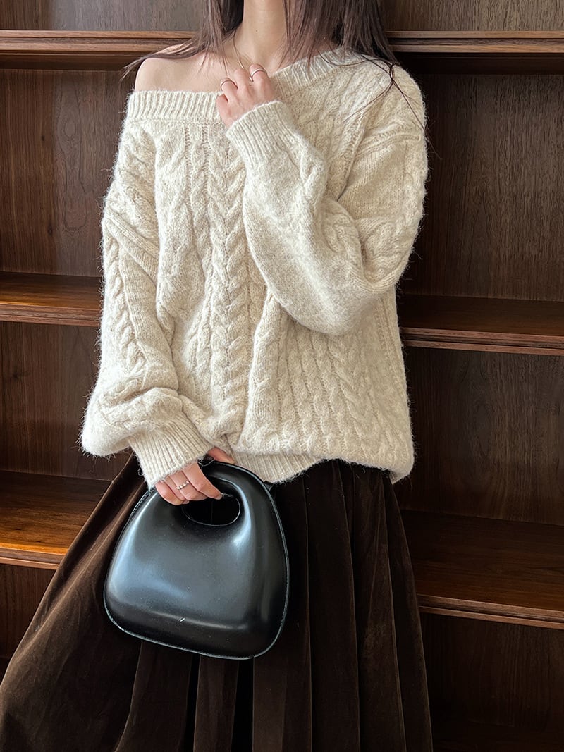 【tops】オフショルダーニットトップス　N2912