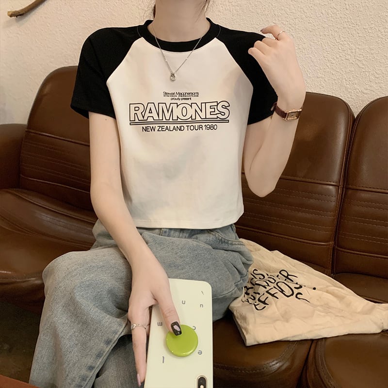 【tops】3色半袖英字柄ＴシャツF7494