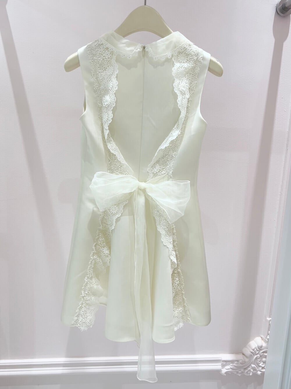 【dress】バックリボンレースドッキングミニワンピース　N3535