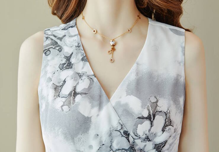 【dress】エレガント美人度アップ!気質満点Vネックシフォン着痩せワンピース G0177