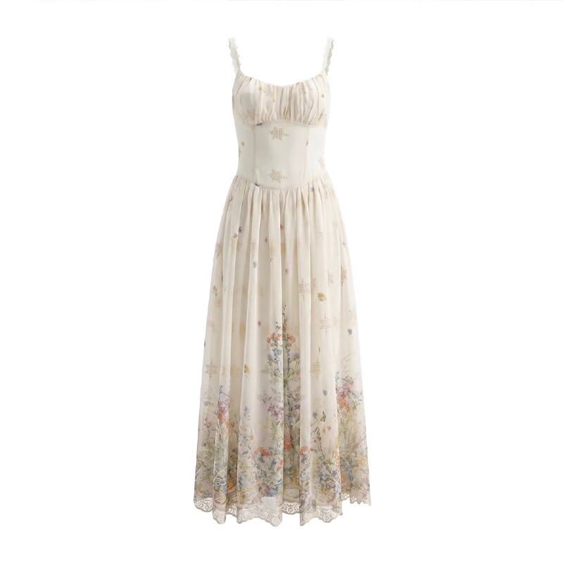 【dress】フラワー柄レース刺繡キャミワンピース Q8506