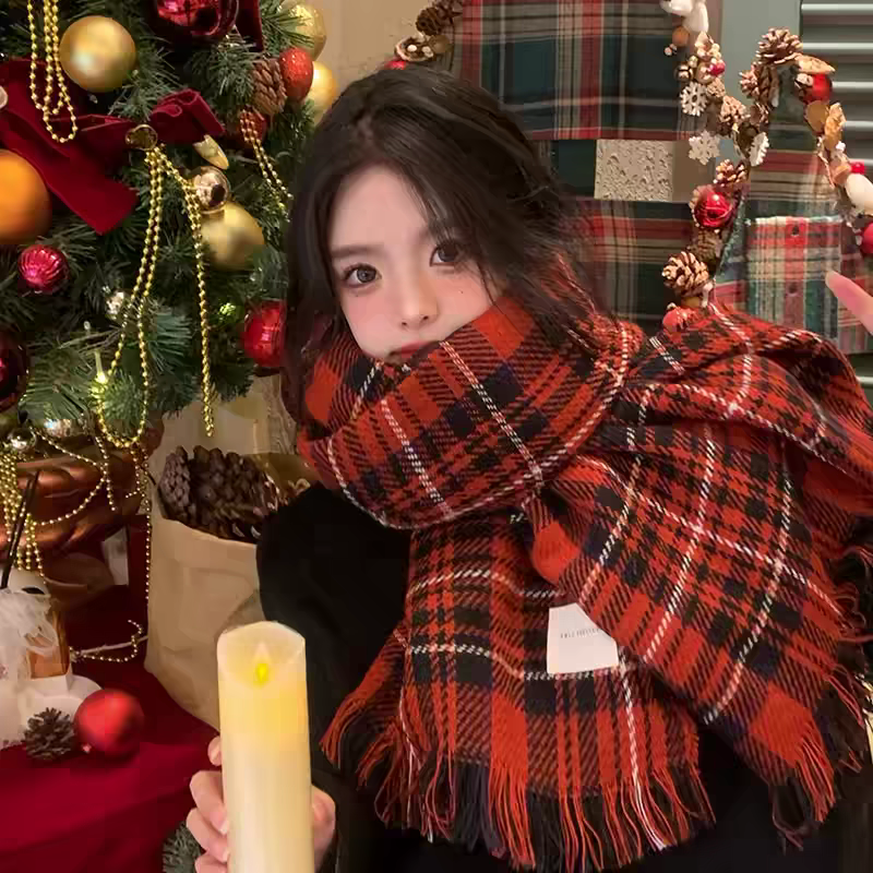 【小物】クリスマスチェック柄スカーフG24405