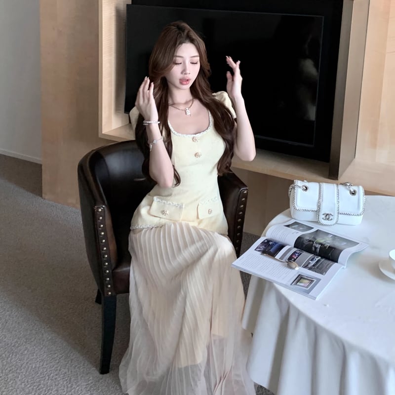 【dress】チュールドッキングワンピース Q8275