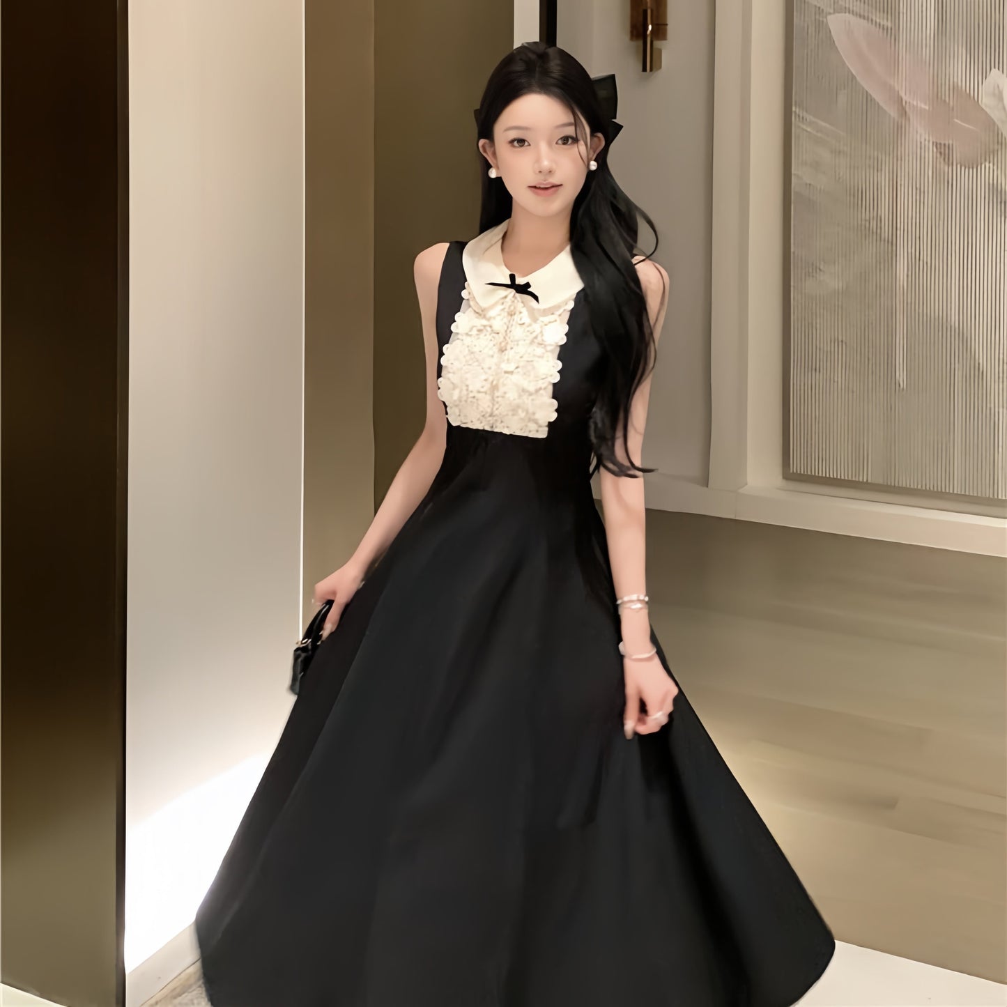【dress】ノースリーブレースドッキングワンピース　M31116