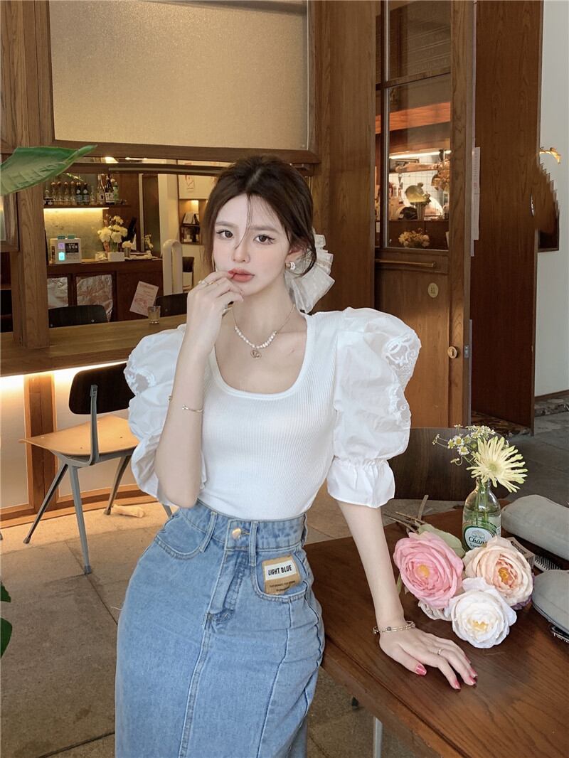 【tops】レース切り替えTシャツG20987