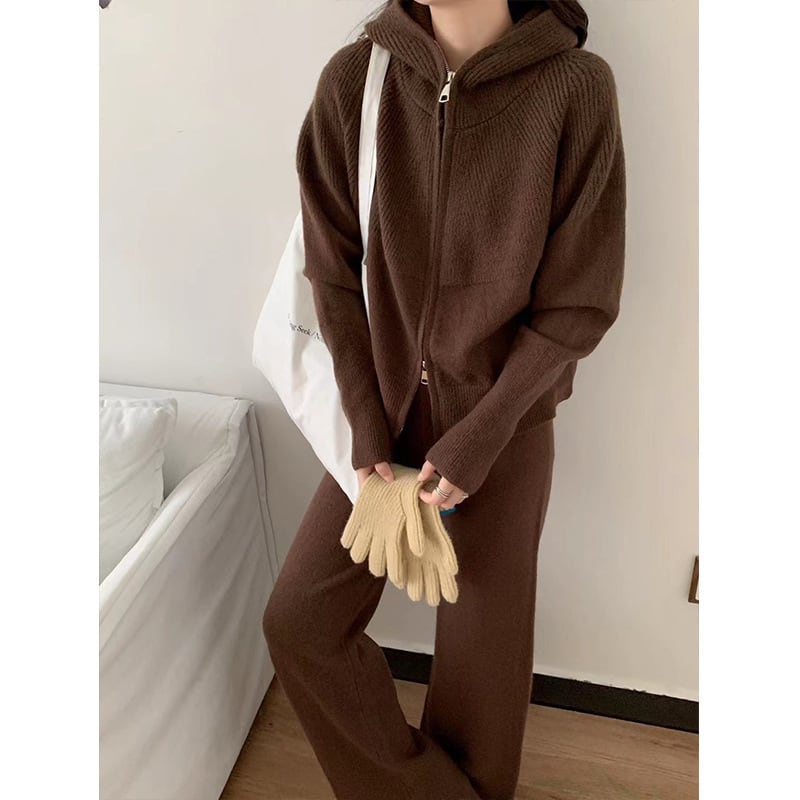 【set】ニットカーデ×ワイドパンツセット　M26088