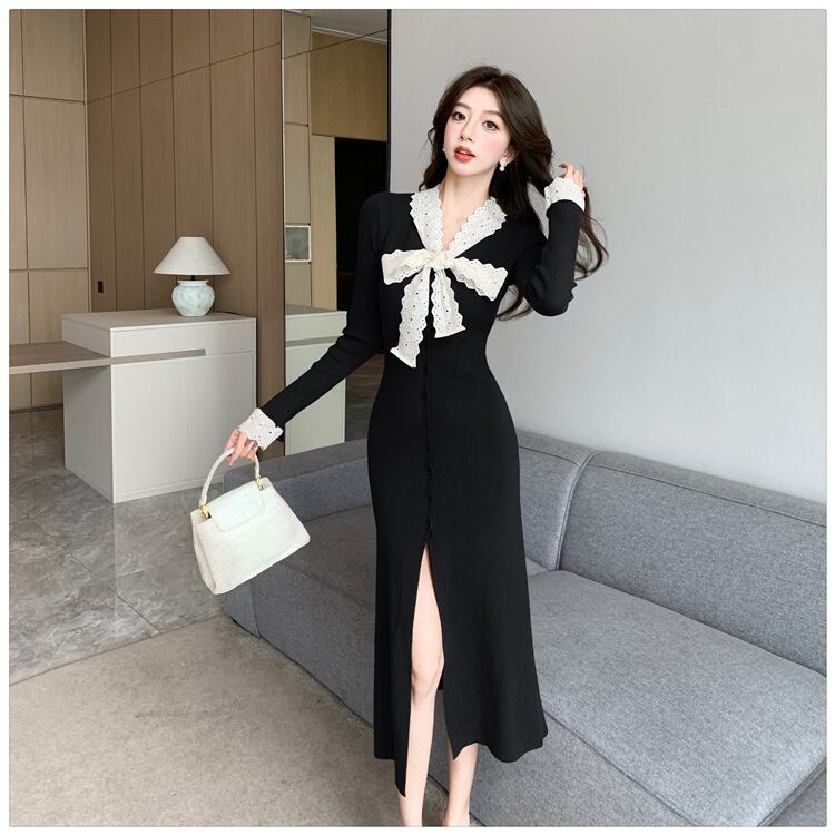 【dress】リボン付きニットワンピース　M27841