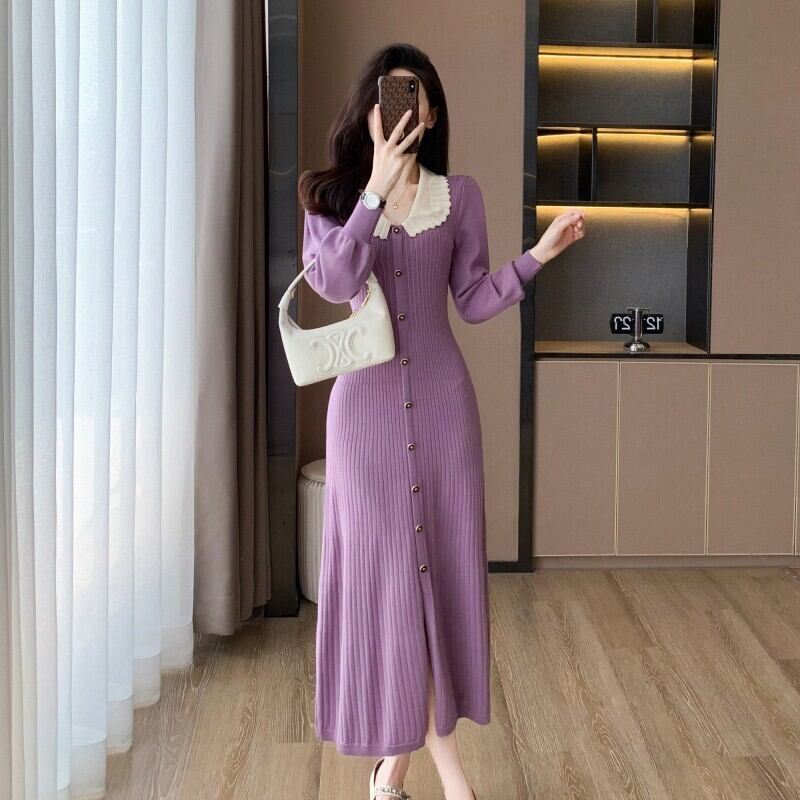 【dress】ボタンデザインニットワンピース　M18657