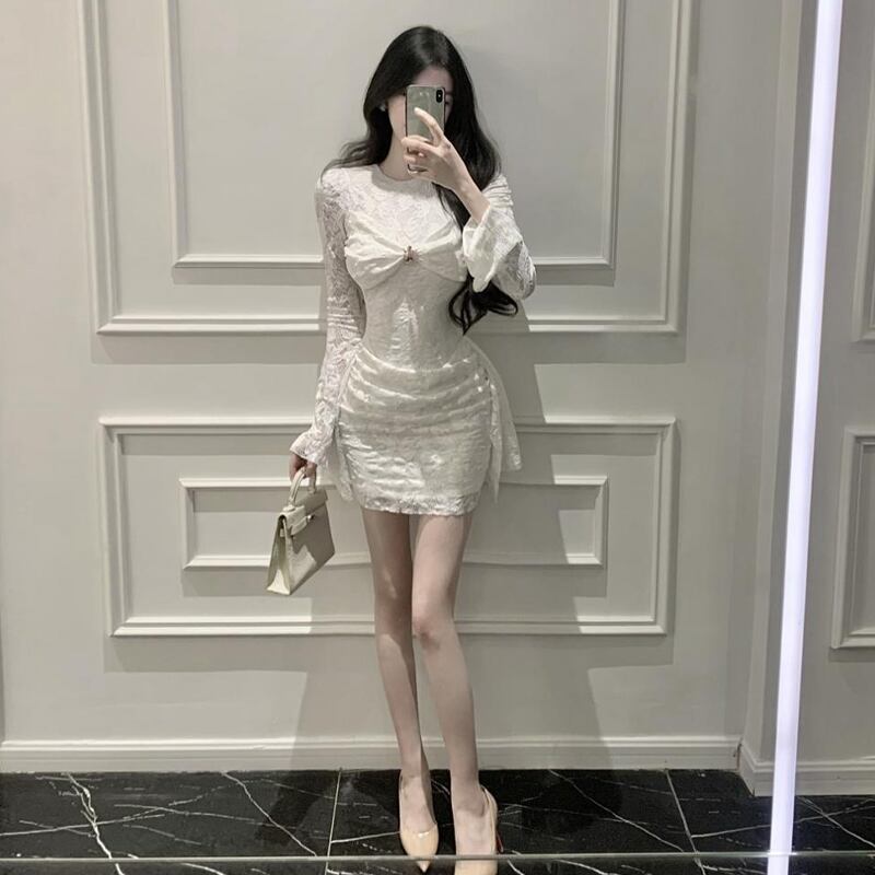 【dress】リボン付きレースワンピース Q7757