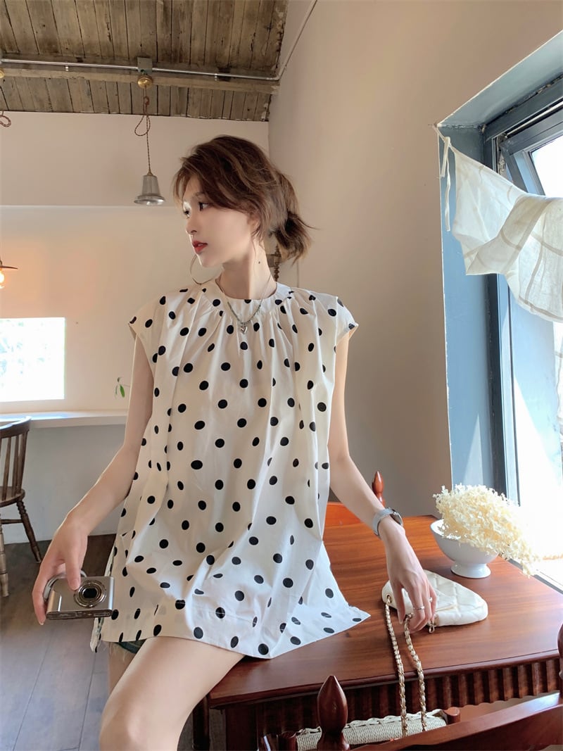 【tops】ドット柄トップス　M25034