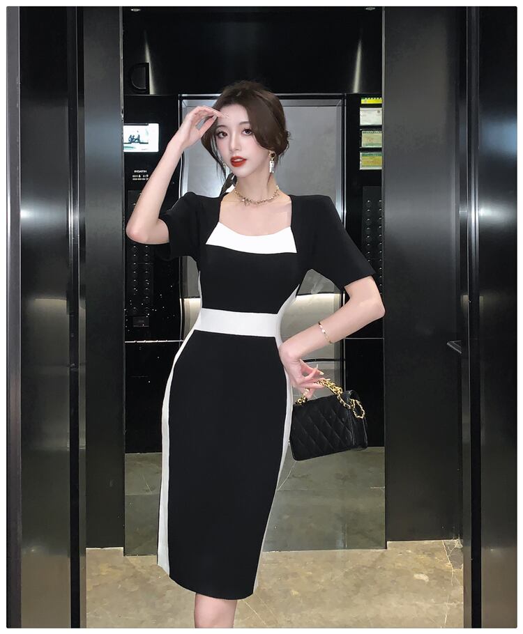 【dress】フランス風気質満点エレガントレディース体型カバー高級感ニットワンピース G13754