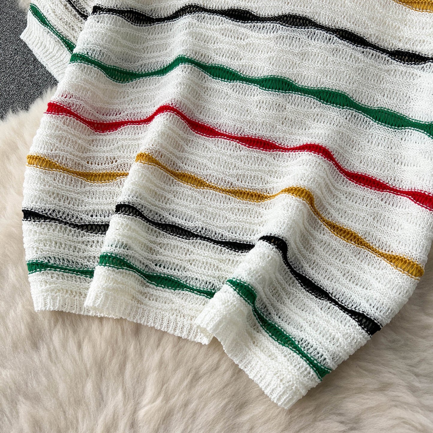 【set】ストライプ柄ニットトップス+スカート２点セットG20661