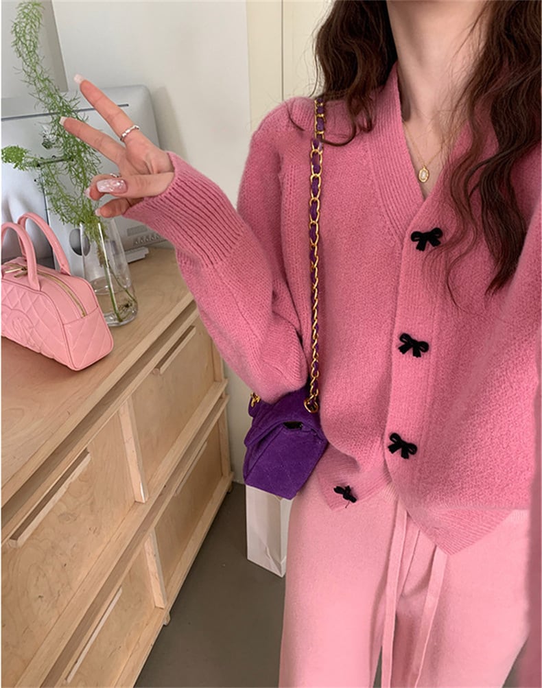 【outer】リボン付きニットカーデ　M25847