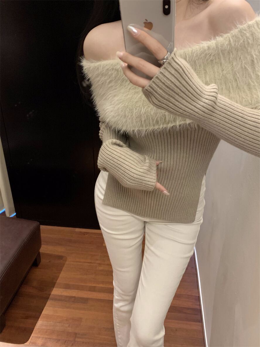 【tops】オフショルダーニットトップス　M28059