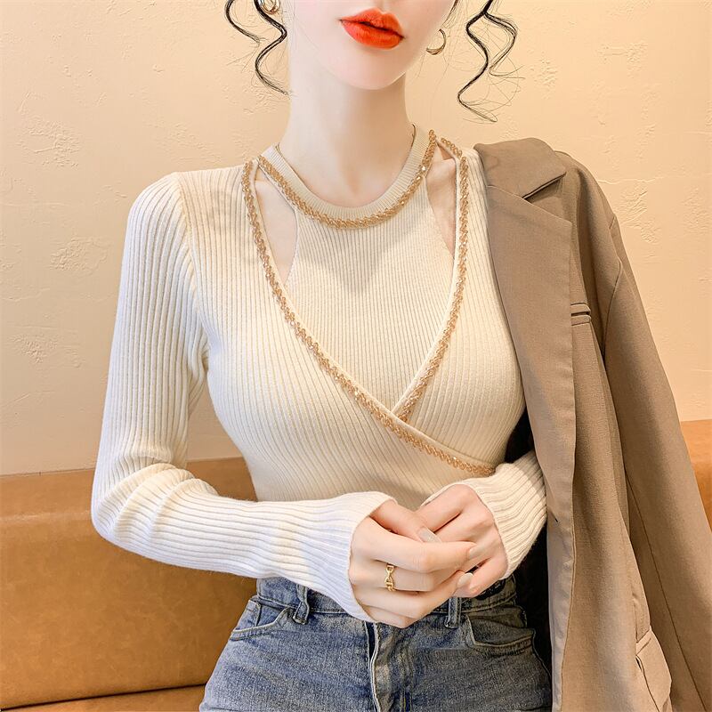 【tops】ビジュースリットニットトップス　M28254