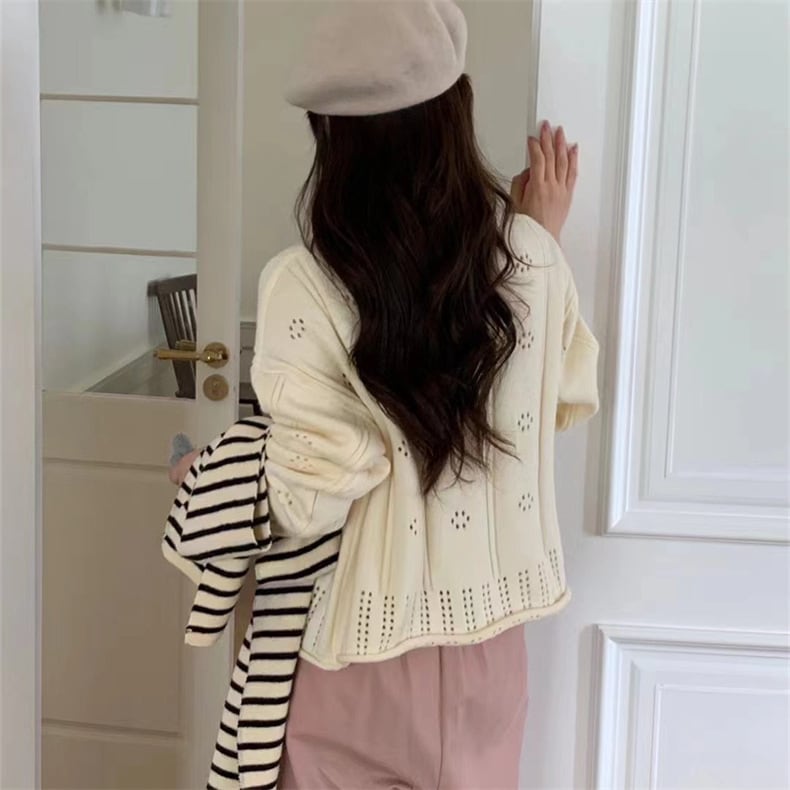 【outer】カットワークニットカーデ　M25612