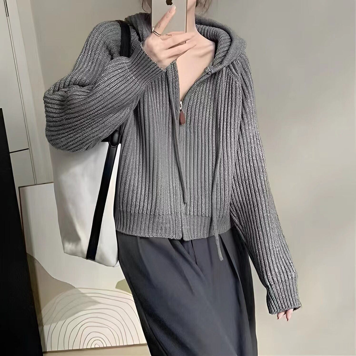 【outer】フード付きニットカーデ　M18886