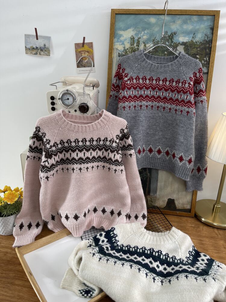 【tops】プリントニットセーター　M27509